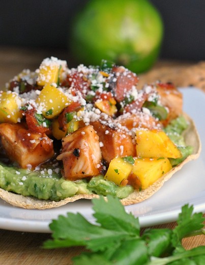 BBQ Margarita Chicken Tostadas with Sweet Jalapeno Salsa