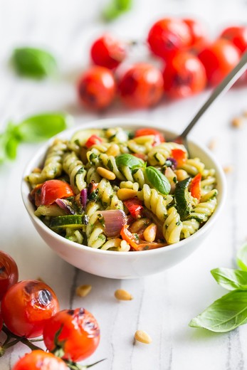 Grilled Summer Veggie Pesto Pasta Salad