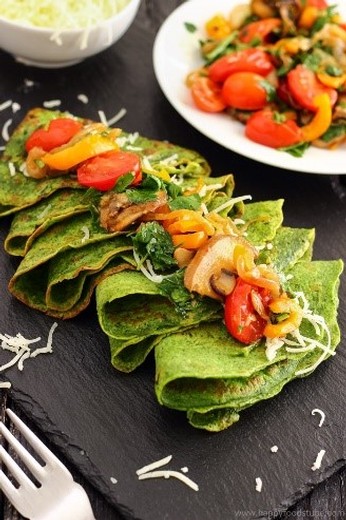 Spinach Crepes with Pan-Roasted Vegetables